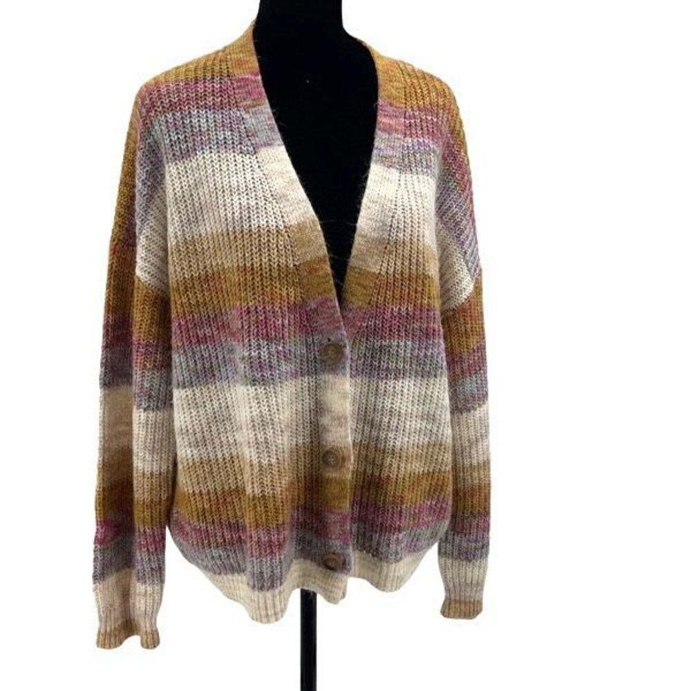 John Paul Richard Womens Button-Front Rib-Knit V-Neck Cardigan Sweater Large